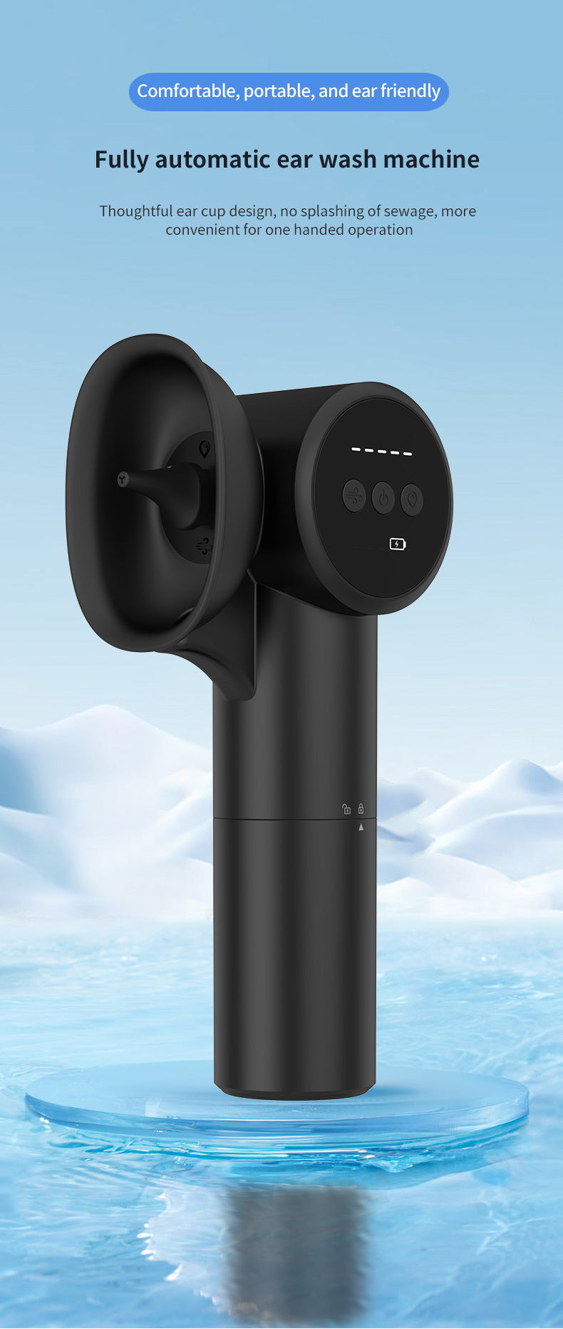 Electric Ear Wax Remover | Irrigation System | 5 Modes | USB-C | Hot Air Drying | Black