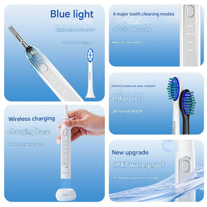 LED Sonic Electric Toothbrush - 2-in-1 Cleaning & Whitening, 4 Modes(black)