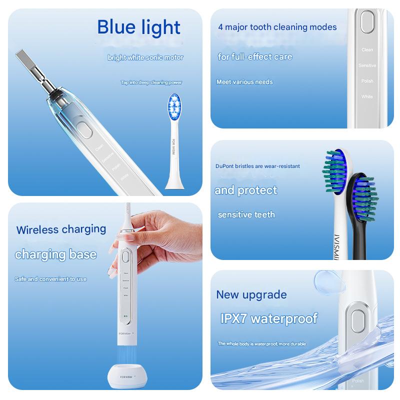 Sonic Electric Toothbrush | LED Light | 2-in-1 Cleaning & Whitening | 4 Modes | White