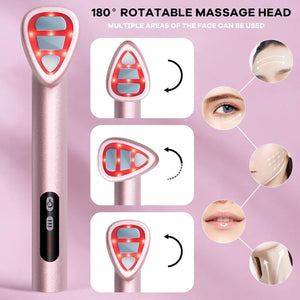 LED Facial Therapy Wand | Pink | 7-in-1 | 180° Rotating Head | 42°C Heat Treatment