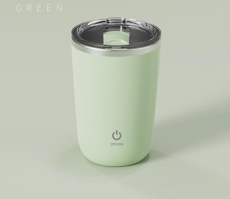 Mini Self-Stirring Mug | Portable Stainless Steel | USB-C Rechargeable | 4-Hour Use | Green