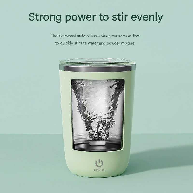 Mini Self-Stirring Mug | Portable Stainless Steel | USB-C Rechargeable | 4-Hour Use | Green