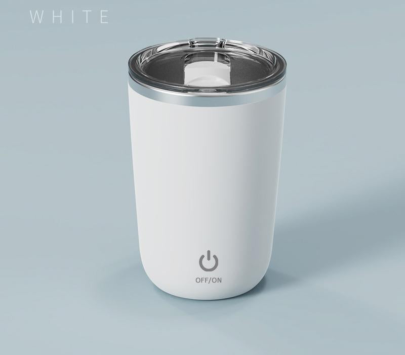 Mini Self-Stirring Mug | Portable Stainless Steel | USB-C Rechargeable | 4-Hour Use | White