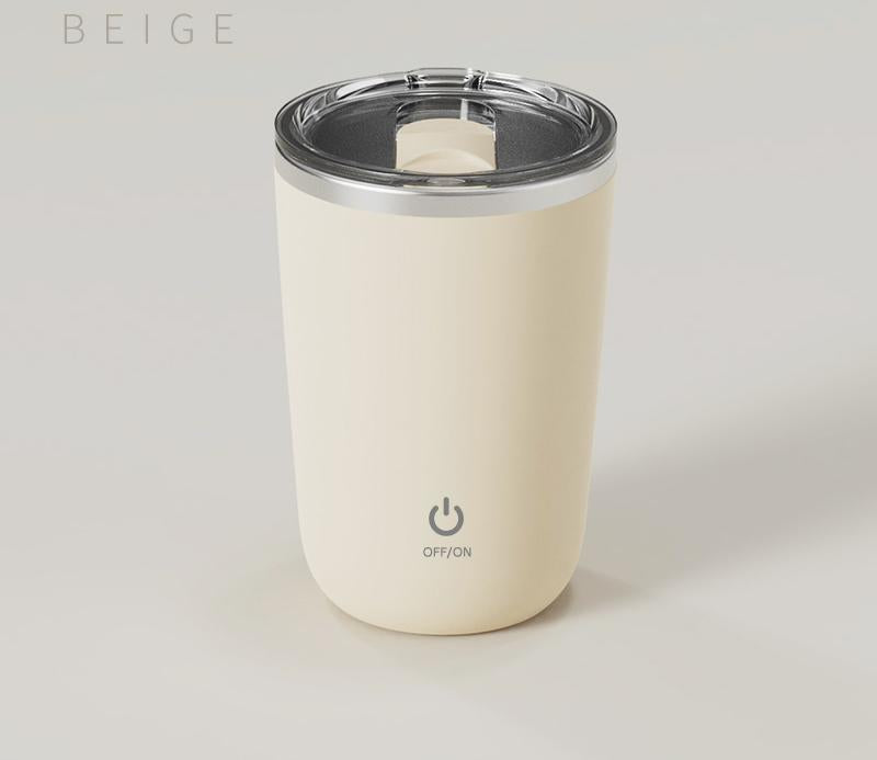 Mini Self-Stirring Mug | Portable Stainless Steel | USB-C Rechargeable | 4-Hour Use | Beige