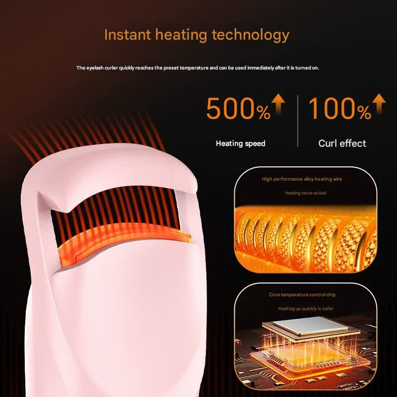 Heated Eyelash Curler | USB-C Rechargeable | Fast Heating | Long-Lasting Curl | Pink