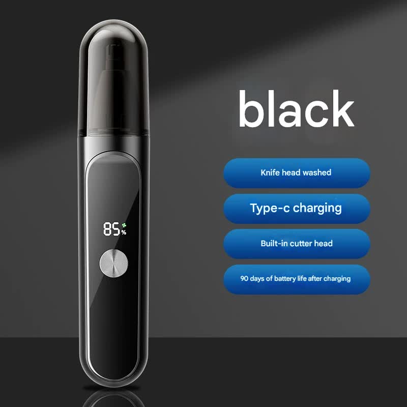 Nose & Ear Hair Trimmer | USB-C Rechargeable | LED Display | Washable 360° Head | Low Noise | Black