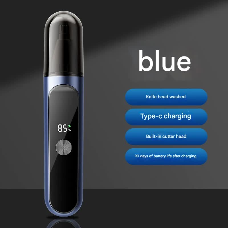 Nose & Ear Hair Trimmer | USB-C Rechargeable | LED Display | Washable 360° Head | Low Noise | Blue