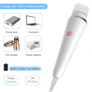 4-in-1 Facial Cleansing Brush | Electric & Waterproof | Bi-Directional Spin | 3 Speeds | USB Rechargeable | White