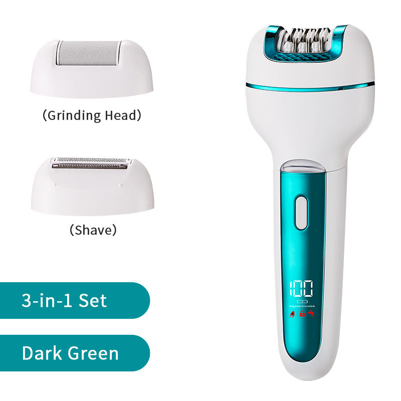 3-in-1 Electric Epilator for Women | Shaver, Callus Remover & LED Display | Rechargeable & Waterproof | Light Green