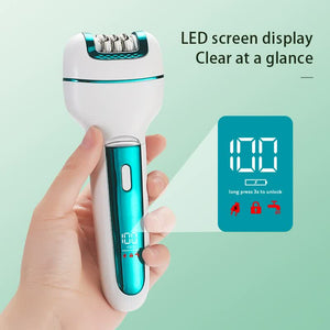 3-in-1 Electric Epilator for Women | Shaver, Callus Remover & LED Display | Rechargeable & Waterproof | Light Green