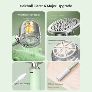 Electric Lint Remover | Upgraded 6-Blade with LED Display | USB-C Fast Charge | 2-in-1 Sticky Roller | White