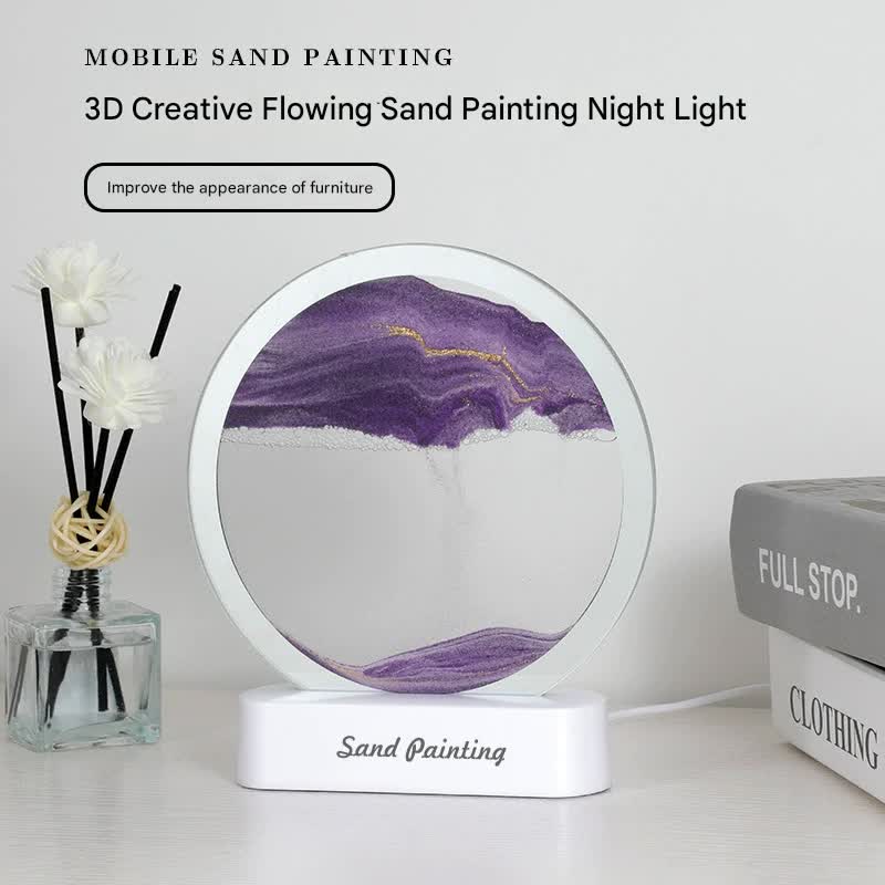 LED Sand Art Picture | Moving Display | Relaxing Desktop Decor | USB Powered | Purple