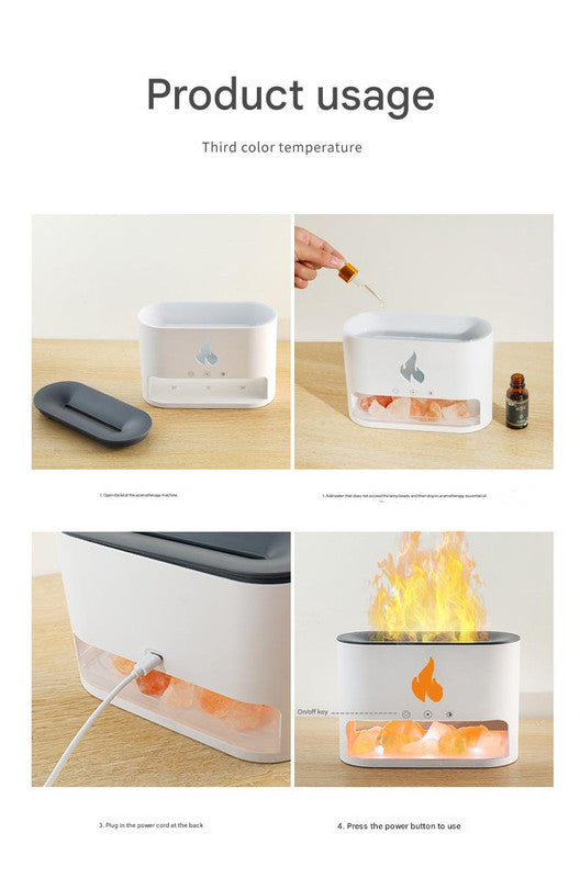 Himalayan Salt Aroma Diffuser & Humidifier | Flame Effect | 7 Lights | Ultrasonic | Auto Shut-Off | White