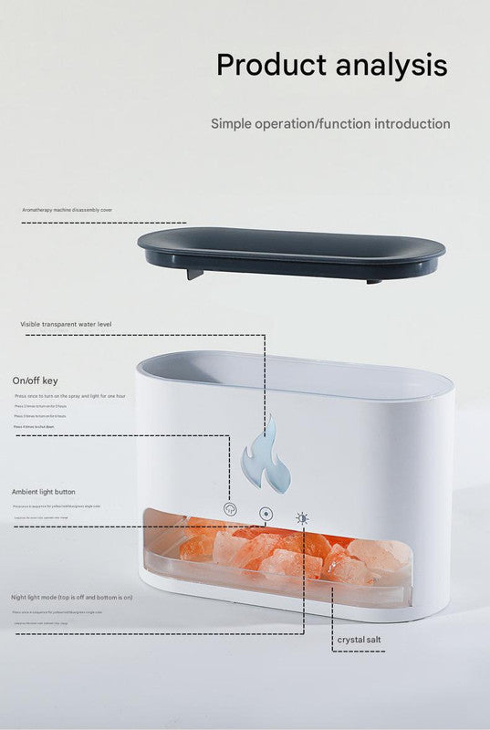 Himalayan Salt Aroma Diffuser & Humidifier | Flame Effect | 7 Lights | Ultrasonic | Auto Shut-Off | White
