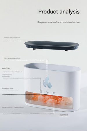 Himalayan Salt Aroma Diffuser & Humidifier | Flame Effect | 7 Lights | Ultrasonic | Auto Shut-Off | Black