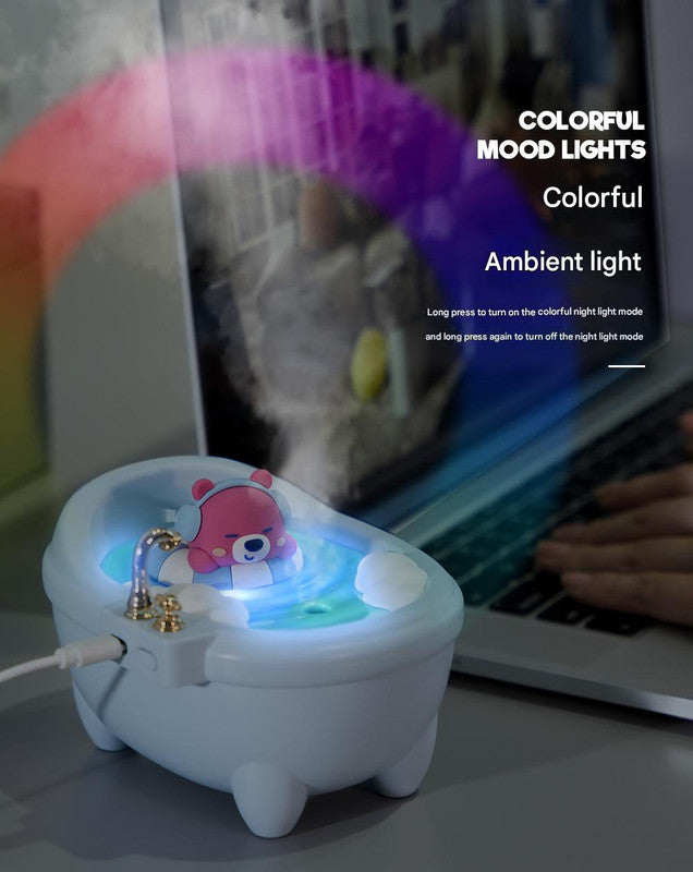 Bathtub Humidifier | Adorable USB-C Cool Mist Maker with Colour Night Light | Pink Rabbit