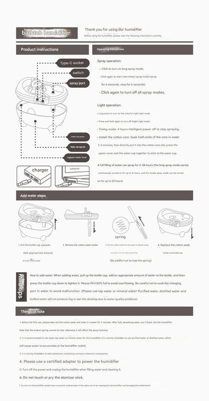 Bathtub Humidifier | Adorable USB-C Cool Mist Maker with Colour Night Light | Pink Rabbit
