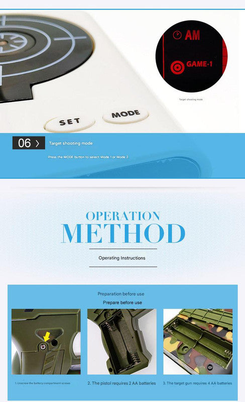 Gun Alarm Clock | Target Shooting | Infrared Gun | Recordable Sounds & Game Modes | White