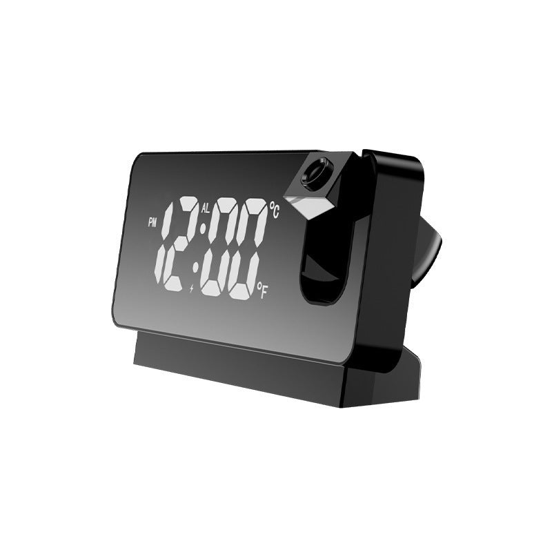Projection Alarm Clock | LED Display | Temp, Date, Snooze | 180° Adjustable Projector | Black Shell White Light