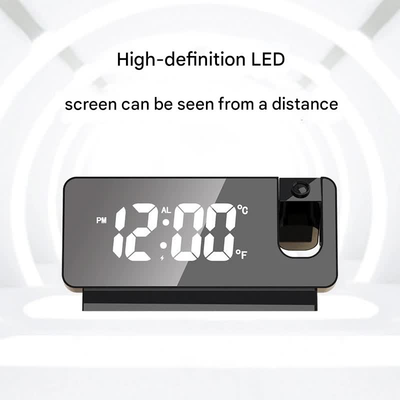 Projection Alarm Clock | LED | Temp, Date, Snooze | 180° Projector | White Shell