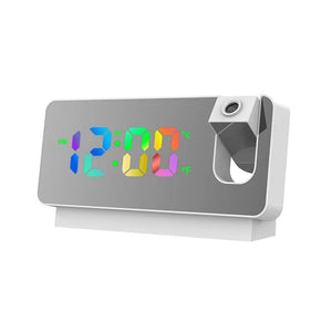 Projection Alarm Clock | LED Display | Temp, Date, Snooze | 180° Adjustable Projector | White Shell