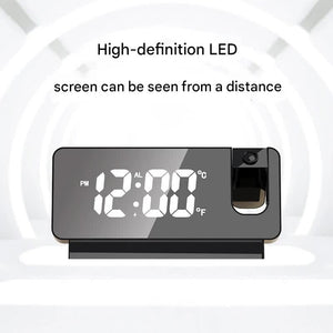 Projection Alarm Clock | LED Display | Temp, Date, Snooze | 180° Adjustable Projector | White Shell