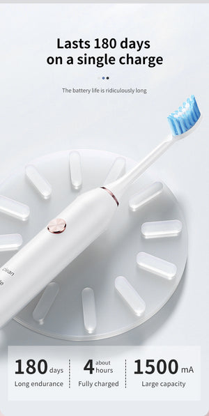 Sonic Electric Toothbrush | Professional | 5 Modes | 40000 VPM | 180-Day Battery | 4 Brush Heads | White