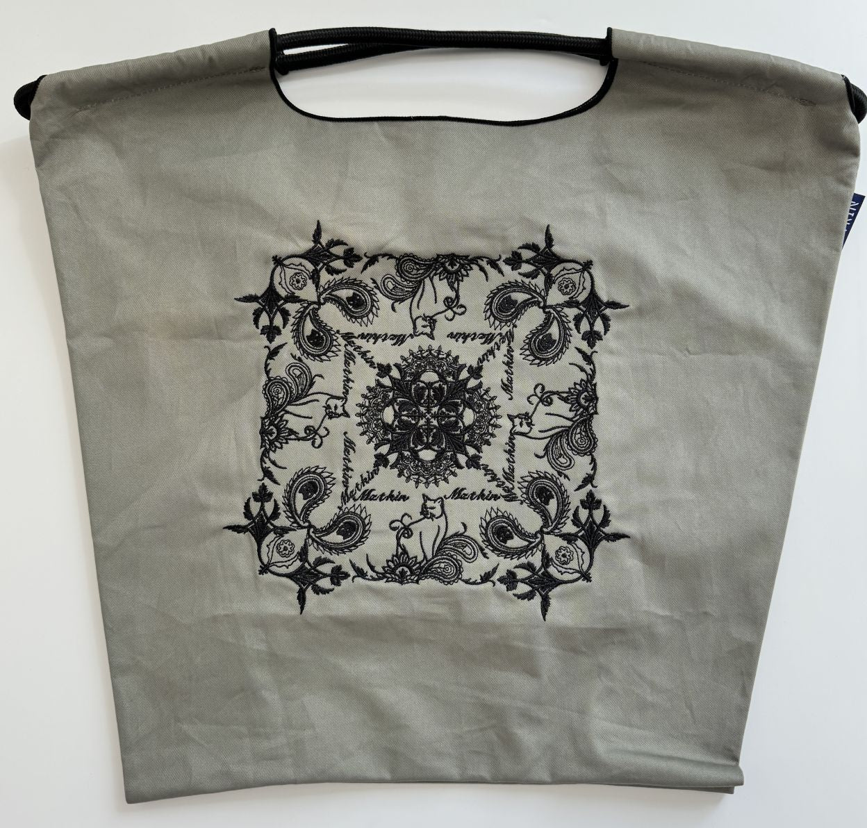 Canvas Tote Bag | Printed | Water-Resistant | Large Capacity | Dark Grey Cashew Flower