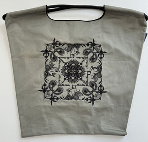 Canvas Tote Bag | Printed | Water-Resistant | Large Capacity | Dark Grey Cashew Flower