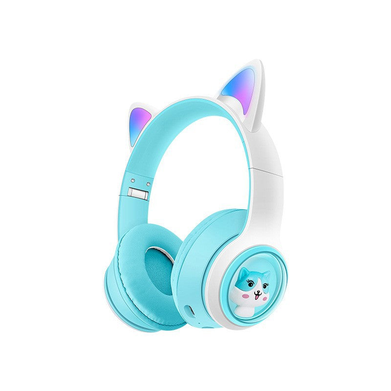 Cat Ear Wireless Headphones | Bluetooth 5.3 | LED Lights | TF Card Slot | Blue