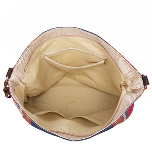 Bohemian Canvas Hobo Bag | Large Shoulder Tote | Tassels & Geometric Print | Green