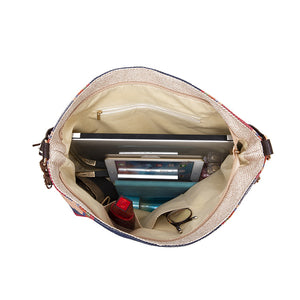 Bohemian Canvas Hobo Bag | Large Shoulder Tote | Tassels & Geometric Print | Purple