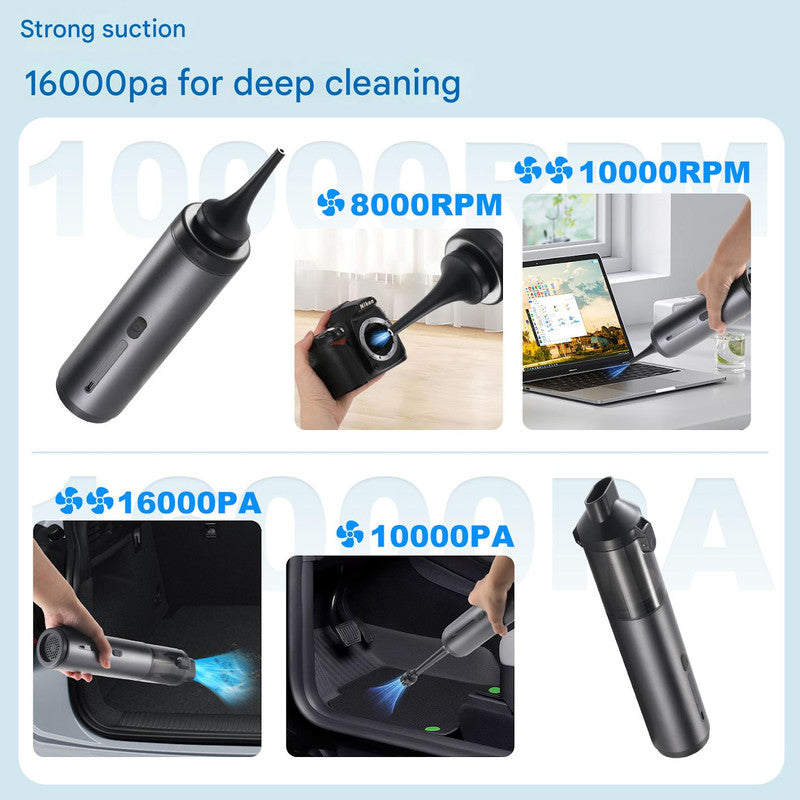 Cordless Handheld Vacuum | 16000Pa Suction | 3x2000mAh Battery | Multi Attachments | Black