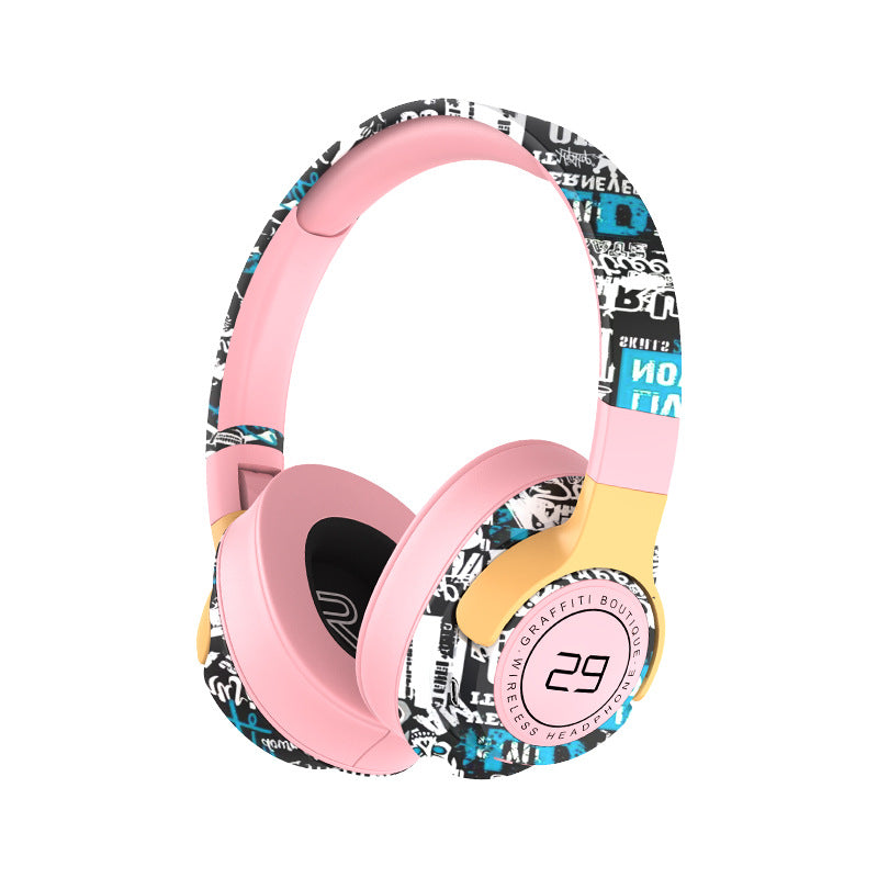 Wireless Headphones | Graffiti Design | Bluetooth 5.1 | 360° Surround Sound | 12h Playtime | Pink