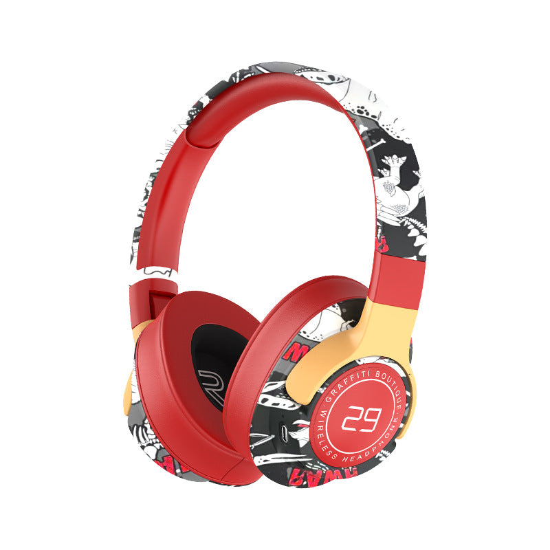 Wireless Headphones | Graffiti Design | Bluetooth 5.1 | 360° Surround Sound | 12h Playtime | Red
