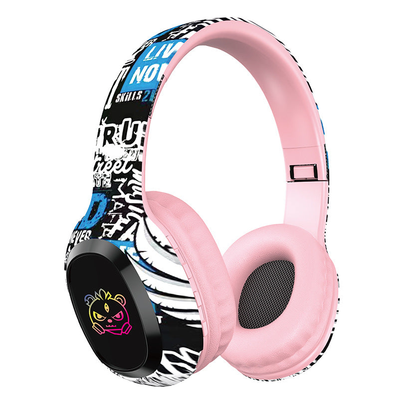 Wireless Headphones | Over-Ear | Graffiti Design | Bluetooth 5.3 | RGB Light | 8h Playtime | Pink