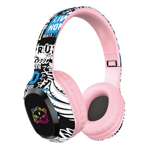 Wireless Headphones | Over-Ear | Graffiti Design | Bluetooth 5.3 | RGB Light | 8h Playtime | Pink