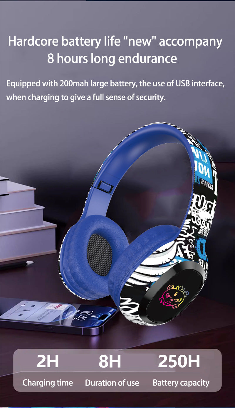 Wireless Headphones | Over-Ear | Graffiti Design | Bluetooth 5.3 | RGB Light | 8h Playtime | Pink