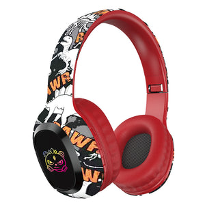 Wireless Headphones | Over-Ear | Graffiti Design | Bluetooth 5.3 | RGB Light | 8h Playtime | Red