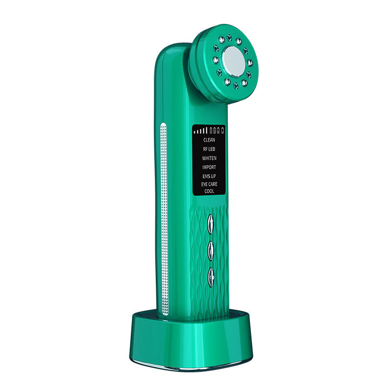 Facial Beauty Device | Multi-Function | Ultrasonic, EMS, RF LED, Cool & Eye Care | Green