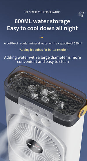 3-in-1 Air Cooler Fan | White | Desktop Humidifier | LED Light | Nano Mist