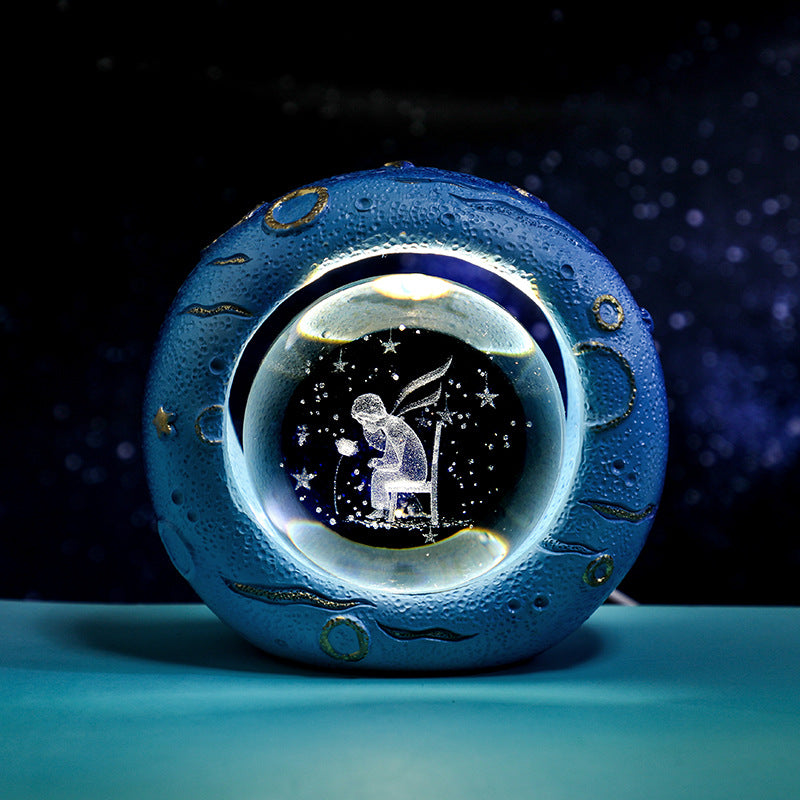 Crystal Ball Lamp | Celestial Ring LED | 3D Engraving | Unique Gift | Little Prince Rose