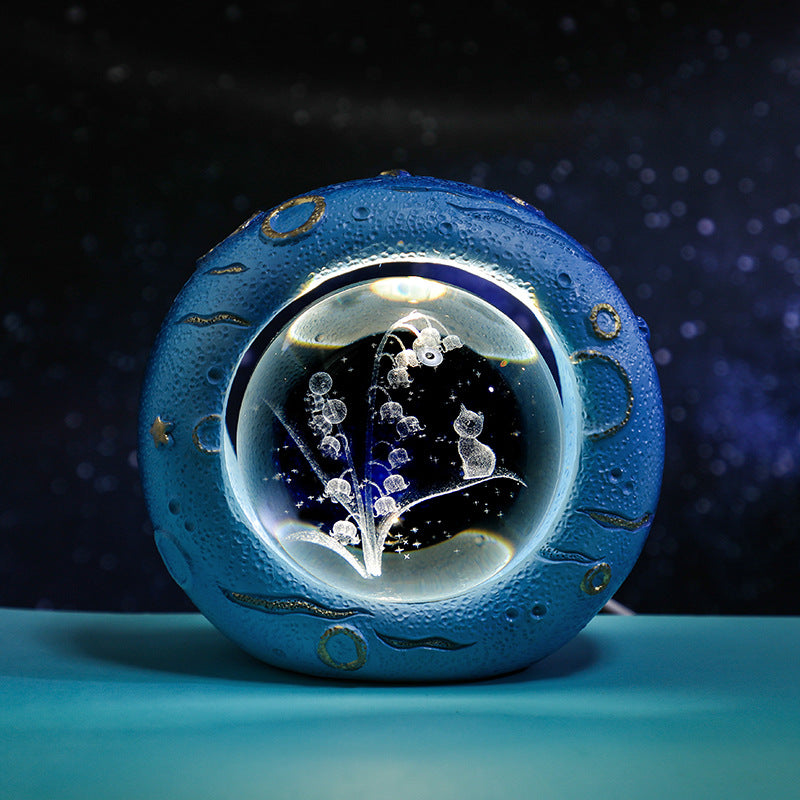 Crystal Ball Lamp | Celestial Ring LED | 3D Engraving | Unique Gift | Lily of the Valley