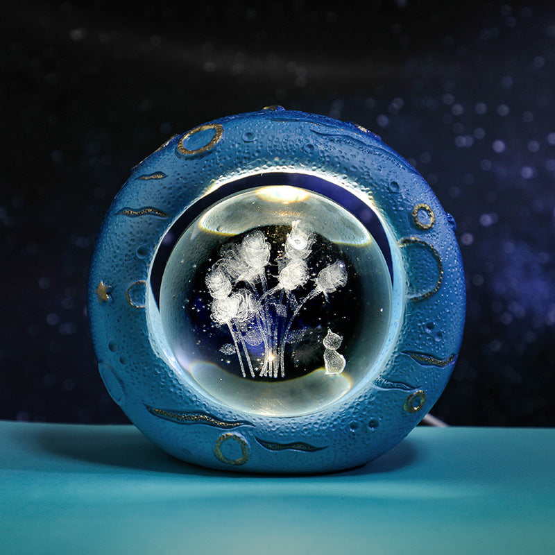 Crystal Ball Lamp | Celestial Ring LED | 3D Engraving | Unique Gift | Rose Design