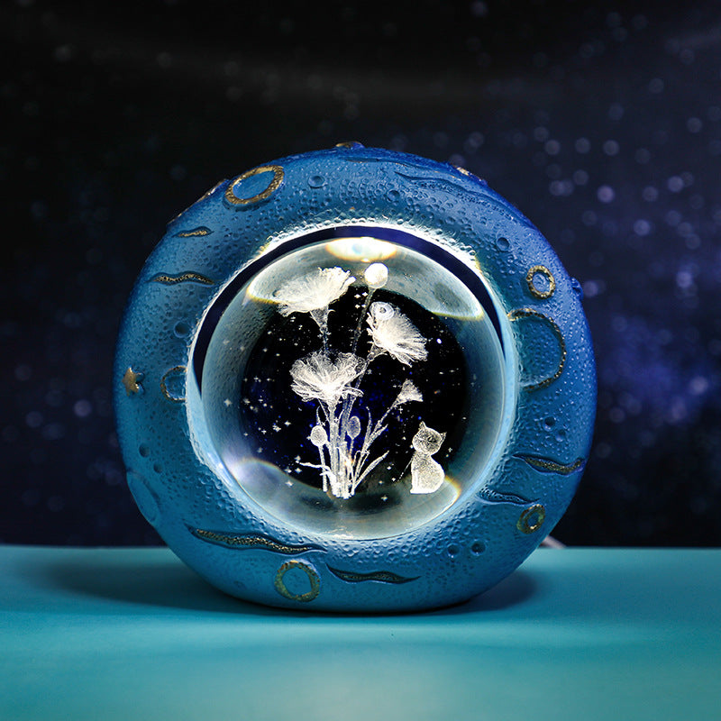 Crystal Ball Lamp | Celestial Ring LED | 3D Engraving | Unique Gift | Carnation Design