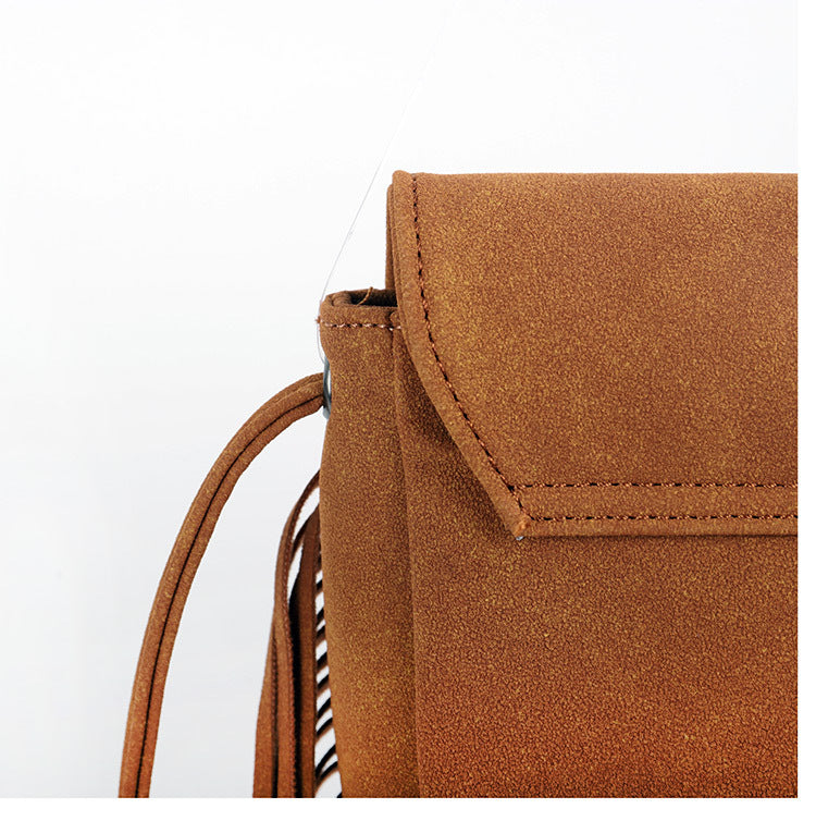 Bohemian Fringe Crossbody Bag | Grey | Suede-Look PU Leather | Braided Strap + Fringe Detail