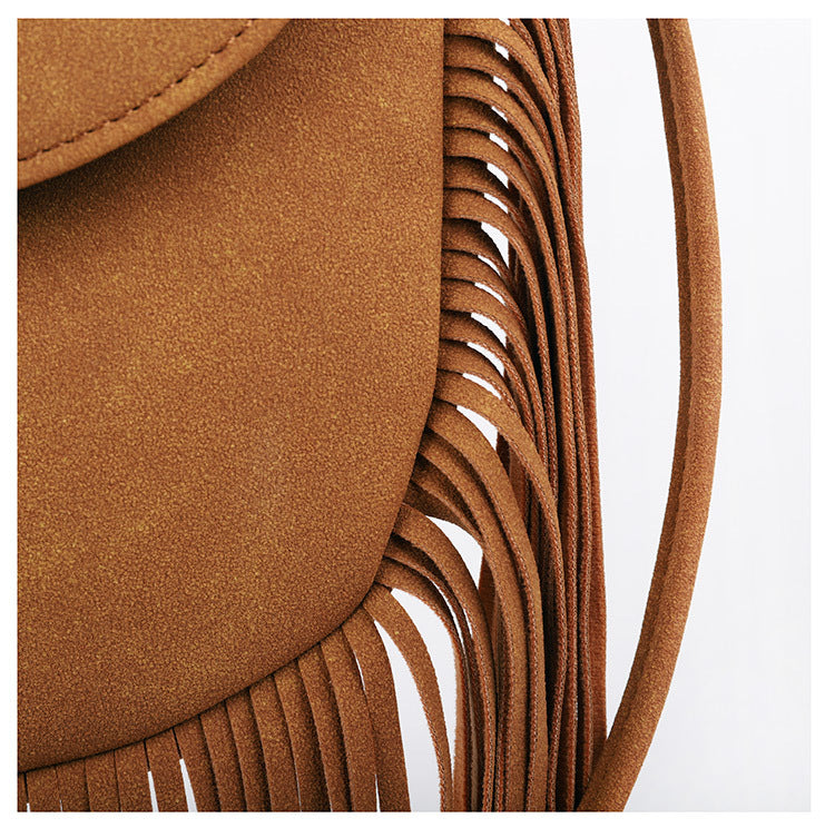 Bohemian Fringe Crossbody Bag | Grey | Suede-Look PU Leather | Braided Strap + Fringe Detail