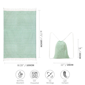 Drawstring Tote Bag | Nylon | Chic Lightweight | Multi-Pocket Casual | Green