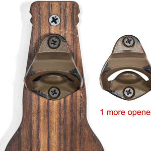 Wall-Mounted Bottle Opener | Rustic Wood | With Cap Catcher | Vintage Bar & Kitchen Tool | Brown
