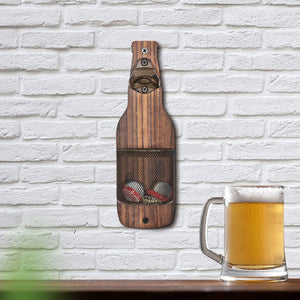 Wall-Mounted Bottle Opener | Rustic Wood | With Cap Catcher | Vintage Bar & Kitchen Tool | Brown